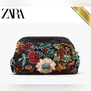 Zara adorable Beaded Chain Shoulder Bag Purse in Multicolor flower detail NEW